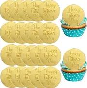 mdgfge 20 Pieces Happy Father's Day Acrylic Cupcake Toppers, Cake Disc Mirror Round Circle Engraved Disc Gold Cupcake Cake Topper for Father’s Day Birthday Family Party DIY Cake Cupcake Dessert Decor