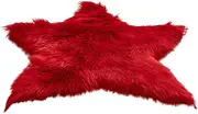 24" Red Star Shaped Solid Shaggy Throw Rug Fluffy Faux Wool Plush Carpet Kids Bedroom Cushion Decor Christmas Girls Gift Mat