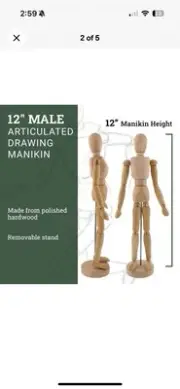 12" Male Manikin Wooden Art Mannequin Figure