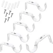 6 Pieces Curtain Rod Brackets General Adjustable Curtain Rod Holder Wall Bracket Hooks Outside Mounted Blinds Curtain Rod Bracket with Screws for 1 Inch Diameter Curtain Rod (White)