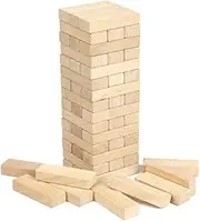 Wooden Block Tower Game 51 Rectangular Pcs Hardwood Set Block Stacking, Stack Crashing Game Plain Wood