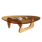 Catzon Triangle Glass Coffee Table with Solid Wood Base for Living Room-Tea C