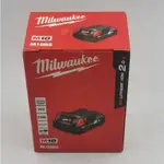 "台南工具好事多" 全新 MILWAUKEE 米沃奇 18V鋰電池 2.0AH M18B2 輕量化 18V 2A