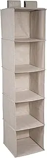 [Bigso Box of Sweden] Wardrobe Organiser for Clothes Rail with 5 Large Storage Compartments - Hanging Wardrobe Organiser with Velcro Fastening - Polyester and Cardboard Hanging Shelf - Beige