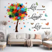 Wall Stickers Removable Love Laugh Live Decal Colorful Tree Butterfly Study Room