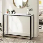 Oikiture Console Table Hallway Entryway Table with Metal Frame Black and White