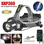 XHP360 LED Zoom Torch Headlamp Rechargeable Head Light Lamp 90000LM Waterproof
