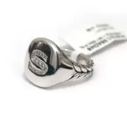 New DAVID YURMAN Pave Initial Letter S Pinky Ring in Diamond & Silver Size 4