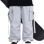 [SNOWVERB] Womens Mens Winter Warm Snow Baggy Waterproof Snowboard Pants Cargo Loose Fit Insulation Ski Pants (Off White, M)