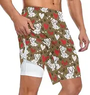 [ZZXXB] Dog Paw Print Love Athletic Shorts for Men with Pockets 2 in 1 Quick Dry Running Shorts S-3XL