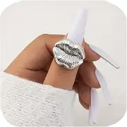 [ZDIFDIC] Unique Lip Shaped Statement Ring for Women Girls Red Silver Exaggerated Chunky Red Big Mouth Lipstick Kiss Funny Cute Small Lip Shape Promise Finger Ring