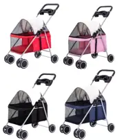 Dog Pet Stroller Travel Carriage 4 Wheeler w/Foldable Carrier Cart & Cup Holder