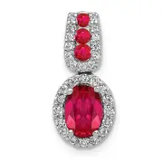 14k White Gold Real Diamond and 1.16 Ruby Oval Halo Pendant