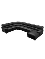 Lounge Set Luxurious 7 Seater Bonded Leather Corner Sofa Living Room Couch in Black with Chaise