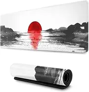 Lake with Red Sun Asian Japanese Gaming Mouse Pad XL, Extended Large Mouse Mat Desk Pad, Stitched Edges Mousepad, Long Mouse Pad, 31.5 X 11.8 Inch