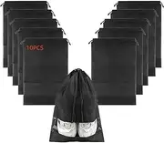 [DACUAN] 10-Pack Non-Woven Shoe Bags, 12.6"x17.3" Breathable Reusable Dustproof Storage Organizers for Travel, Closet, Boots & Seasonal Shoe Protection (Balck)