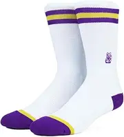 [Venture] Socks, Soft Athletic Ribbed Terry Loop Arch Support/Reinforced Heel and Toe For Skateboarding Crossfit Gym, LAKERS WHITE, Medium-Large