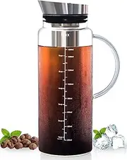 [Aquach] Cold Brew Coffee Iced Tea Maker & Fruit Pitcher - Large Capacity 51 Ounces - with Durable Glass Carafe/Fine Mesh Steel Infuser/Airtight Lid