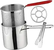 UTHCLO 1Set Stainless Steel Deep Fryer Pot with Frying Basket Cooking Kit for Chips Vegetables and Meats Long Handle for Safe Lifting Fryer for Kitchen Use