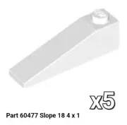 NEW LEGO Parts WHITE 60477 Pack of 5 - White Slope 18 4x1 4515359