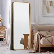 Oikiture 166 x 60cm Full Length Mirror with Wooden Frame and Non-Slip Edge Rectangle Floor Standing Mirror for Home Living Room Wood