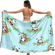 [RPLIFE] Cute Pandas Light Blue Swimsuit Sarong Cover Up, Sarong with Fringe for Summer Beach/pool, Large, Cute Pandas Light Blue, Large