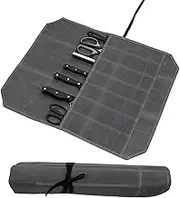 AcbbMNS 7 Slots Chef Knife Bag Waterproof Waxed Canvas Chef Knife Roll Bag Knife Pouch Holder Travel Portable Knife Case Carrier Storage Bag Knife Protector (Gray)