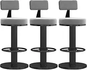 Set of 3 Modern Swivel Velvet Barstools Adjustable Height Counter Chairs for Home Bar and Kitchen Island Gray and Black Color Combination