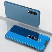 [TiHen] Case Samsung Galaxy A70 Mirror Case, 360 Degrees Protective Slim Fit Electroplate Standing Case PC Flip Cover + Tempered Glass Film with Kickstand for Samsung Galaxy A70 -Blue