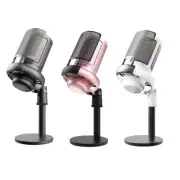 USB Condenser Microphone for PC Gaming Color Lighting Mute Button Solid Base