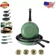 Sleek Non-Stick Porcelain Enamel Fry Pans Set in Sage - 3 Sizes Included