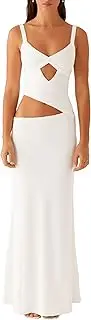 [NUFIWI] Women Bodycon Spaghetti Strap Cutout Maxi Dress Hollow Sexy Fitted Dresses Sleeveless Stretch Slip Long Dress