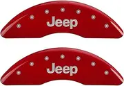 MGP Caliper Covers 42012SJPLRD Red Powder Coat Finish Front and Rear Caliper Cover, Set of 4 (JEEP JEEP Grill logo Silver Characters, Engraved)
