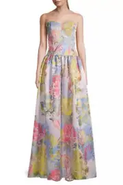Aidan Mattox Floral Jacquard Strapless Gown