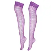 Lace trim fishnet thigh highs purple nip goth punk cyberpunk