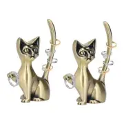 2Pcs Cat Ring Holder, Wedding Ring Stand Cats Figurine Room Decor Cat Gold*2