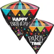 BIRTHDAY PARTY TIME ULTRA SHAPE DIAMOND FOIL BALLOON DECORATION 38CM X 43CM