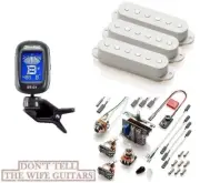 EMG SAVX WHITE SET 3 ACTIVE SINGLE COIL PICKUPS FOR STRAT POTS & WIRES ( TUNER)