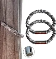 CAWANFLY Magnetic Curtain Tiebacks Decorative Window Drapery Holdbacks, 2 Pack Window Drape Weave Tie Back Holders for Blackout Sheer Window Treatment … (Silver)