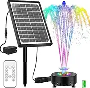AISITIN 10W Solar Water Fountain with Colorful LED Lights & 4400mAh Rechargeable Battery, Remote Control Solar Fountain Pump with 16 Nozzles and Charging Cable for Garden, Bird Bath, Pond and Outdoor