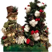 Christmas Centerpiece Snowman Family Winter Arrangement Pine Tree Camoflauge