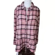 NEW Harlow & Rose size S womens plaid top longsleeve peplum pleated button front