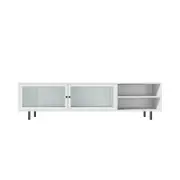 Oikiture TV Cabinet Entertainment Unit Stand Tempered-glass Doors Storage Shelf