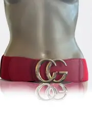 TRENDY RED CG BUCKLE ELASTIC BELT