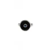 Sterling Silver 12mm Round Black Onyx and Blue Topaz Ring