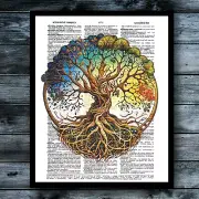 Tree Of Life Dictionary Art Print Spiritual Wall Decor Yellow Blue