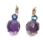 Earrings By Mariana Woman Faceted Amethyst and Metallic Blue Swarovski Crystals