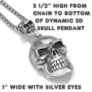 Big SKELETON SKULL PAGAN HALLOWEEN Pendant 20" 925 Sterling Silver Necklace Men