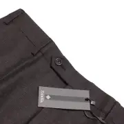Zanella Platinum NWT Dress Pants Size 34 US Devon In Brown Melange 100% Wool