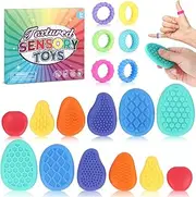 YAYOSUE Fidget Sensory Stone Toys for Kids: 12 Pack Textured Soft Worry Stone Sensory Rings for Autism Kid Classroom Calming Down Tools Quiet Stress Anxiety Finger Toy Christmas Stocking Stuffers